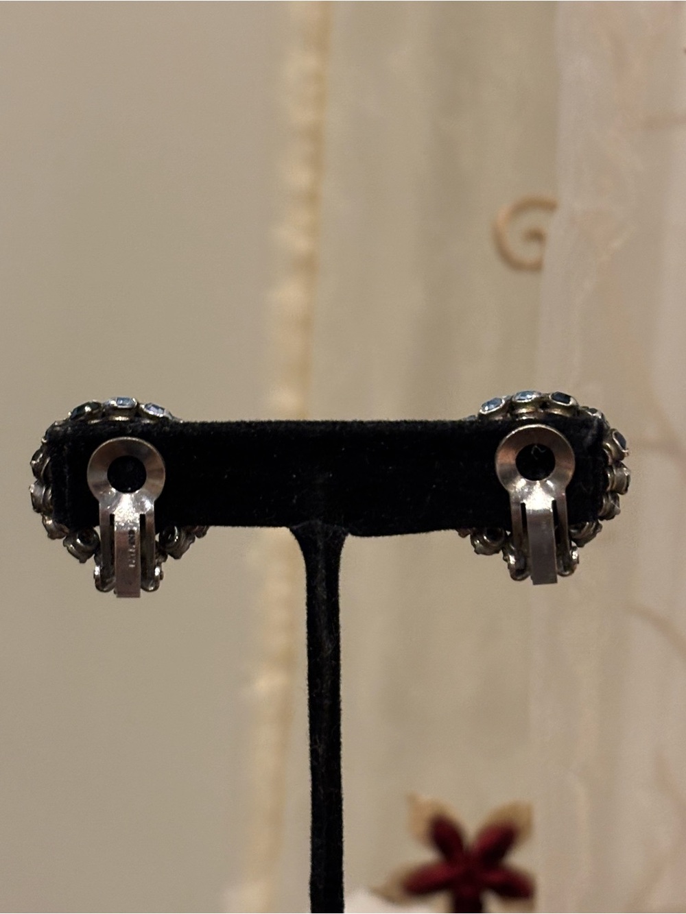 Blue Crystal Dome Clip Earrings - Picture 3 of 4